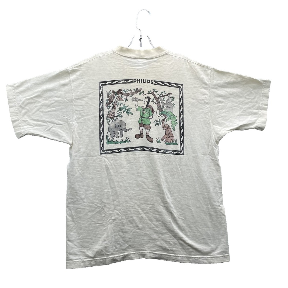 Vintage Philips Safari TShirt XL Ivory Zoo EBT 90s Single Stitch Streetwear Hike